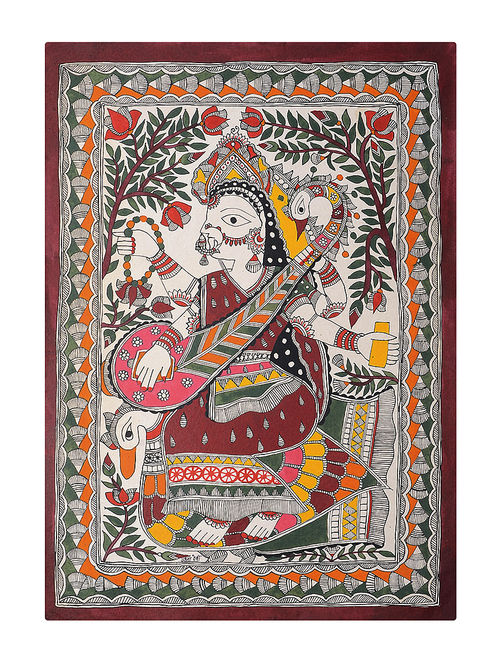500x662 Buy Goddess Saraswati Madhubani Painting On Handmade Paper Online - Madhubani Painting Online