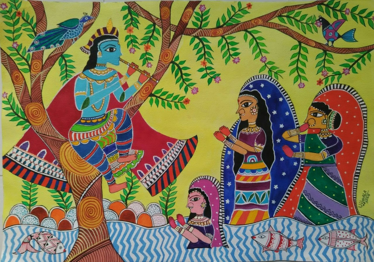 1280x899 Buy Krishna Madhubani Art Handmade Painting By Ujwala Chavan. Code - Madhubani Painting Online