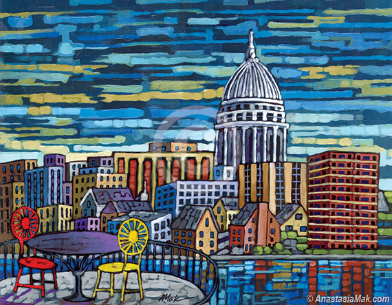 570x443 Madison Wi Skyline Painting - Madison Painting
