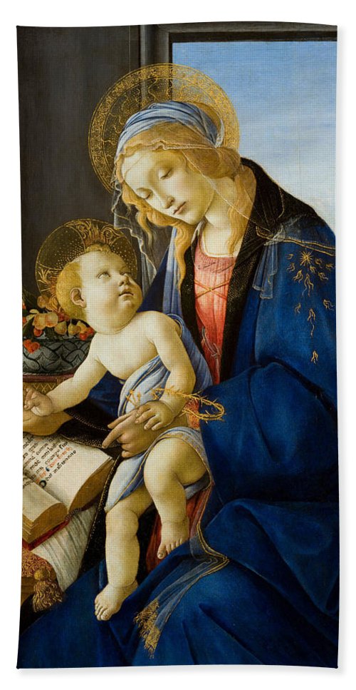500x967 The Virgin And Child.the Madonna Of The Book Beach Towel For Sale - Madonna Of The Book Painting