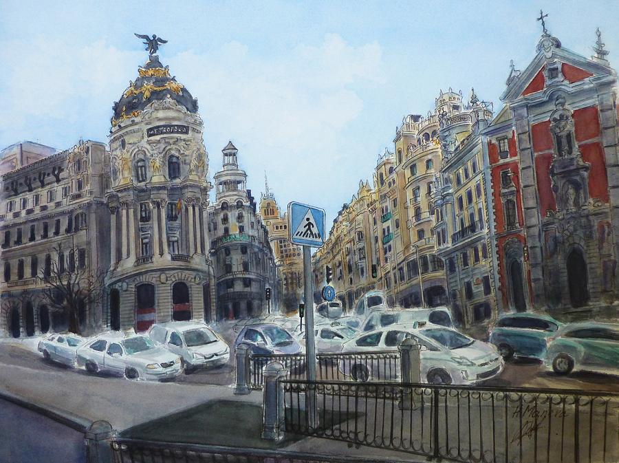 900x673 Gran Via Madrid Painting By Henrieta Maneva - Madrid Painting
