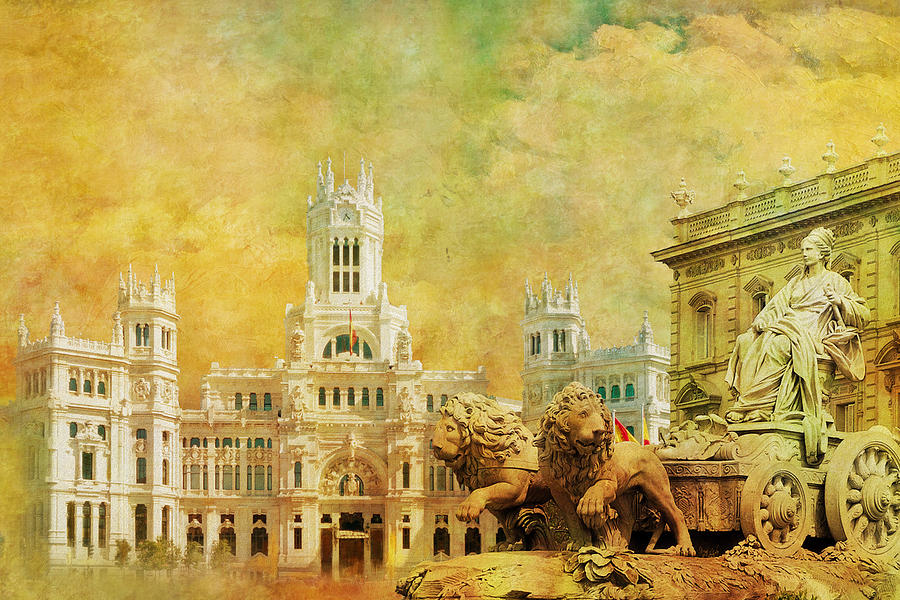 900x600 Plaza De Cibeles City Hall Madrid Painting By Catf - Madrid Painting