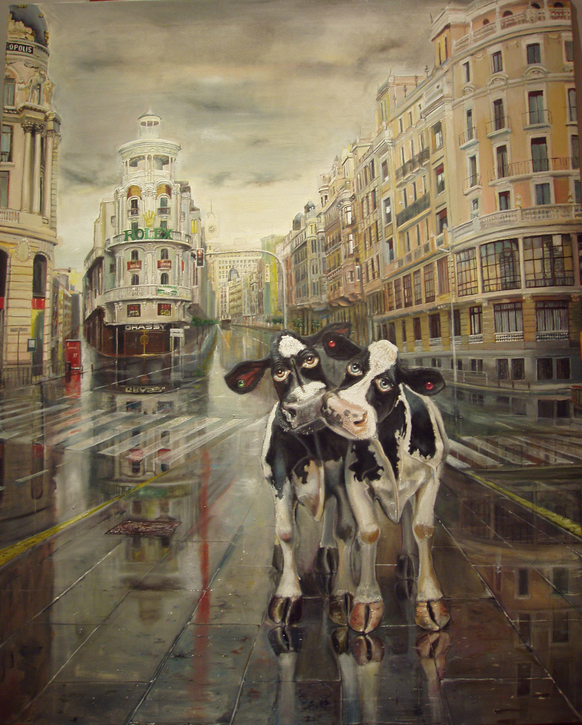 1898x2362 Enrique Pariente Artwork Par De Vacas En La Gran Via De Madrid - Madrid Painting