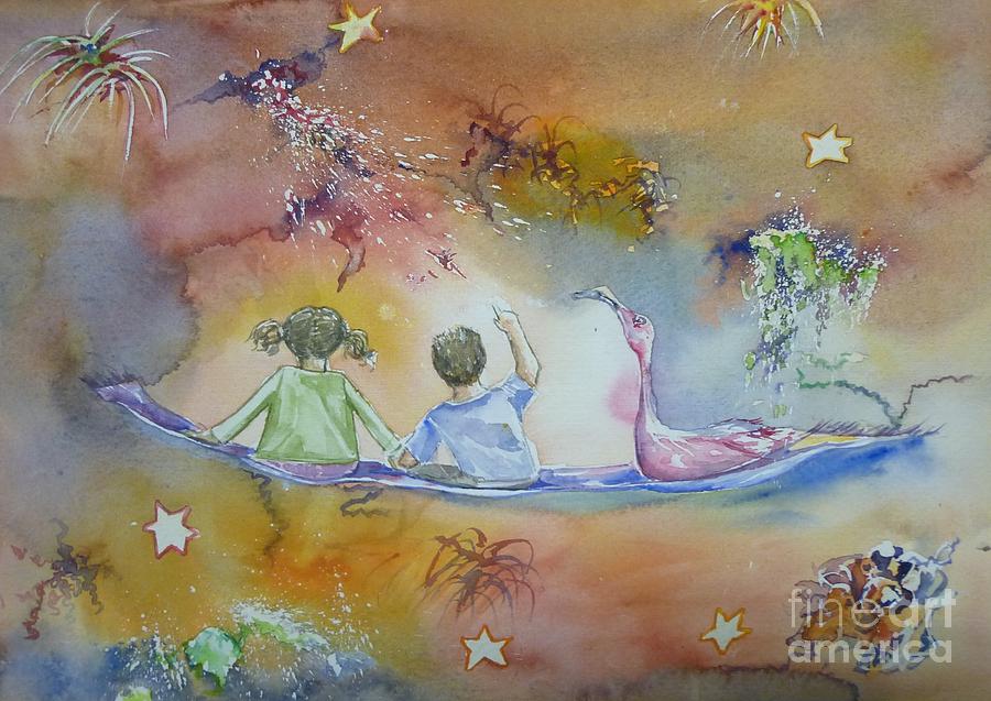 900x637 Cover Image For The Flamingo And The Flying Carpet Painting By - Magic Carpet Painting