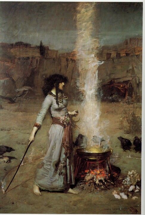 487x720 Morgan Le Fay Tends The Cauldron. Esoterica - Magic Circle Painting