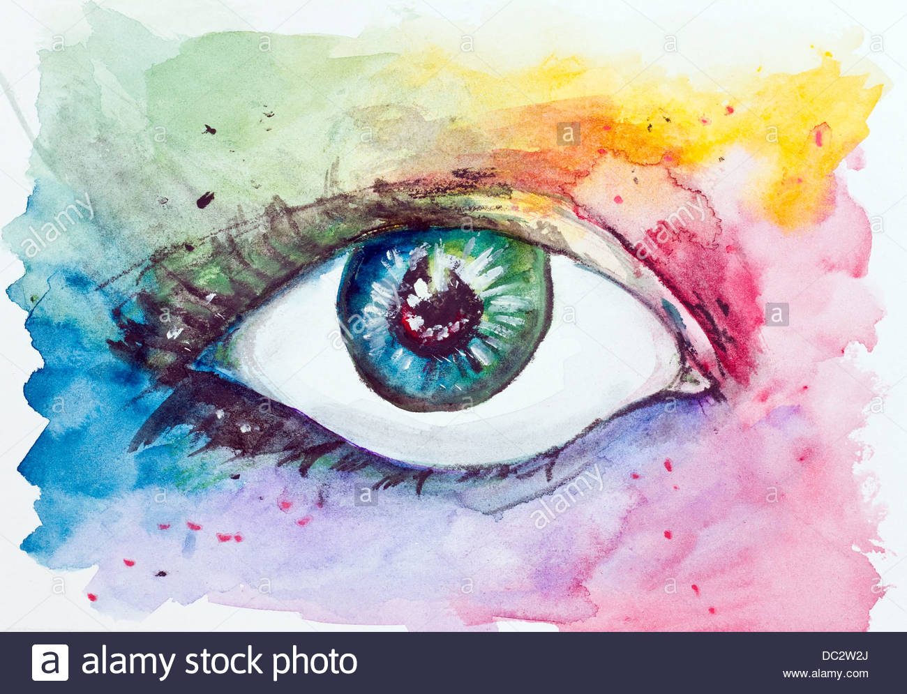 1300x995 Magic Space Fantastic Eye Concept. Handmade Watercolor Painting - Magic Eye Painting