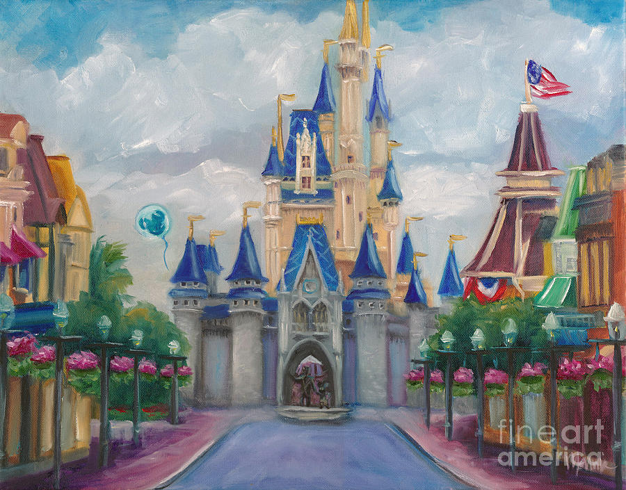 900x705 Happy Place Painting By Marnie Bourque - Magic Kingdom Painting