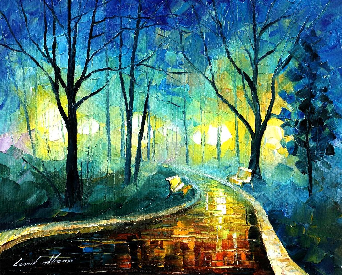 1307x1053 Midnight Magic Palette Knife Oil Painting On Canvas By Leonid - Magic Painting