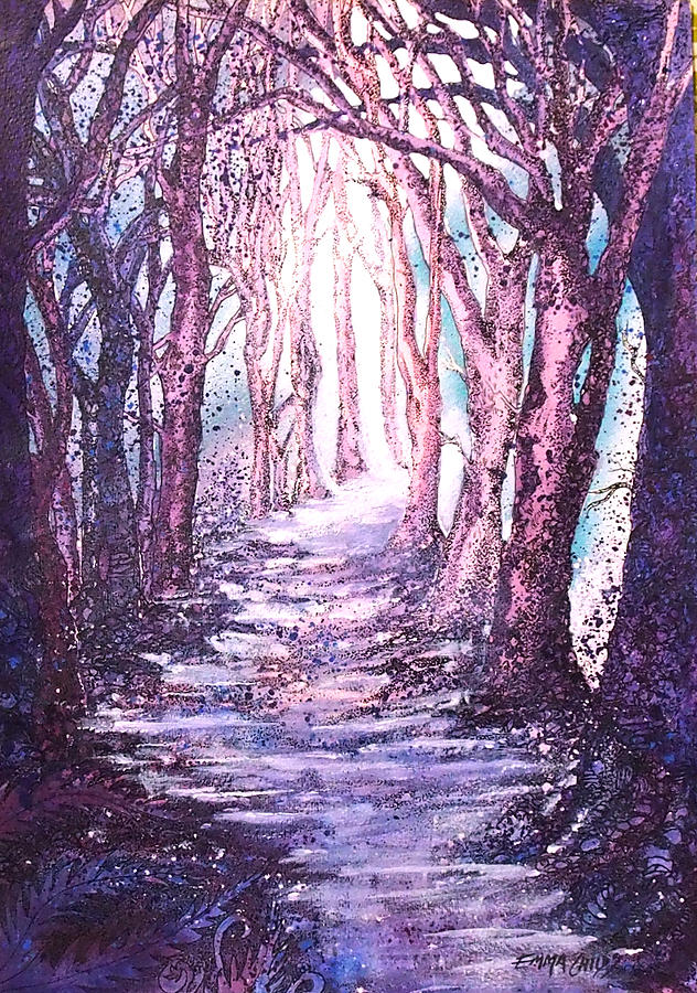 632x900 Magical Mauve Forest Painting By Emma Childs - Magical Forest Painting