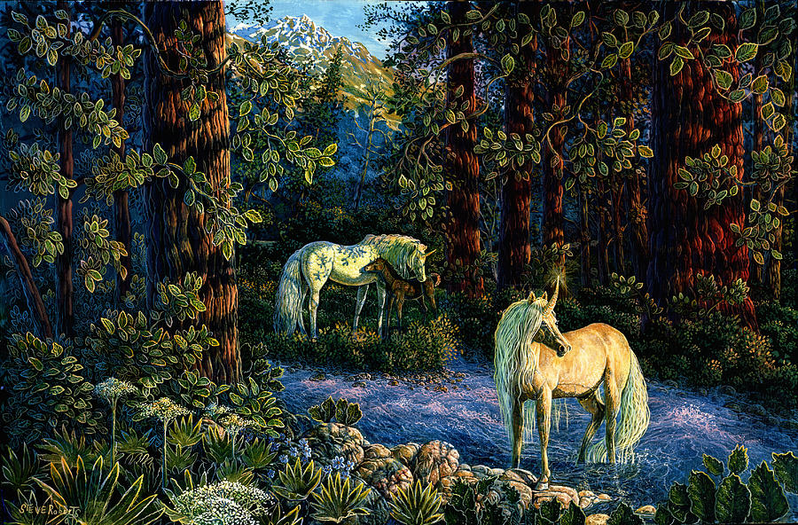 900x592 Enchanted Forest Painting By Steve Roberts - Magical Forest Painting