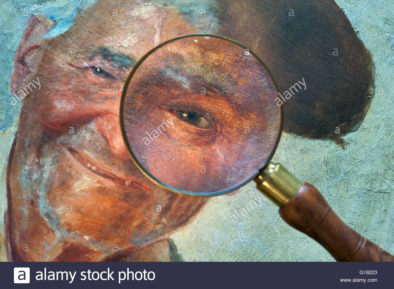 1300x955 Magnifying Glass Enlarging Detail On Eye Of Original 19th Century - Magnifying Glass Painting