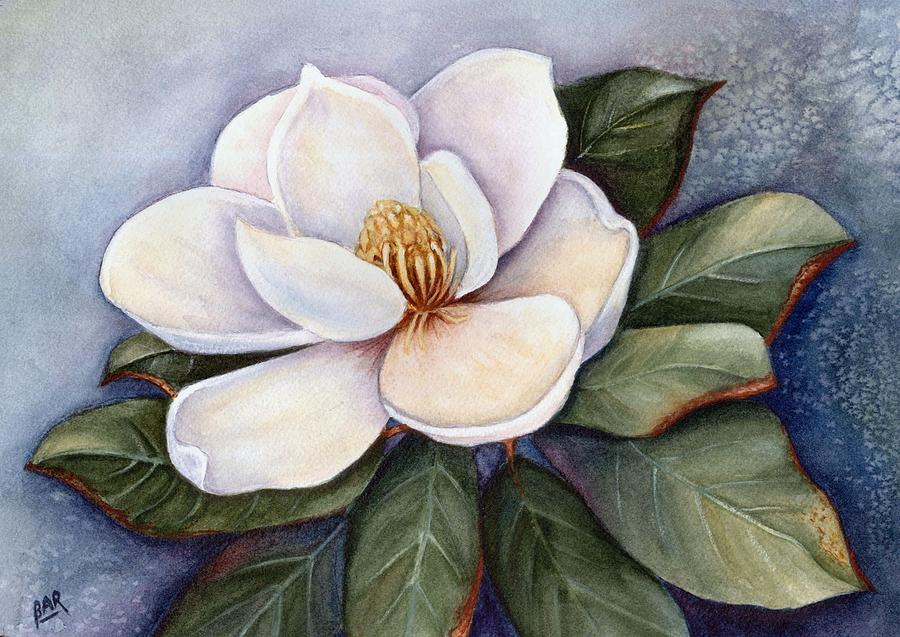 900x637 Magnolia Blossom Iv Painting By Barbara Ann Robertson - Magnolia Flower Painting