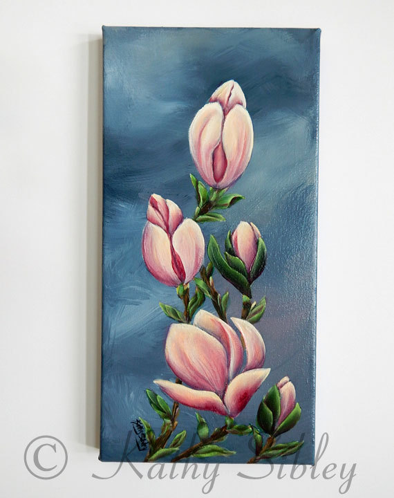 570x720 Magnolia Flower Painting Original Acrylic Painting 16 X 8 - Magnolia Flower Painting
