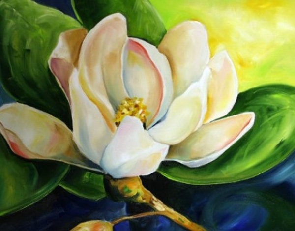 600x470 First Bloom 2009 Contemporary Art Magnolia Flower Daily Painting - Magnolia Flower Painting