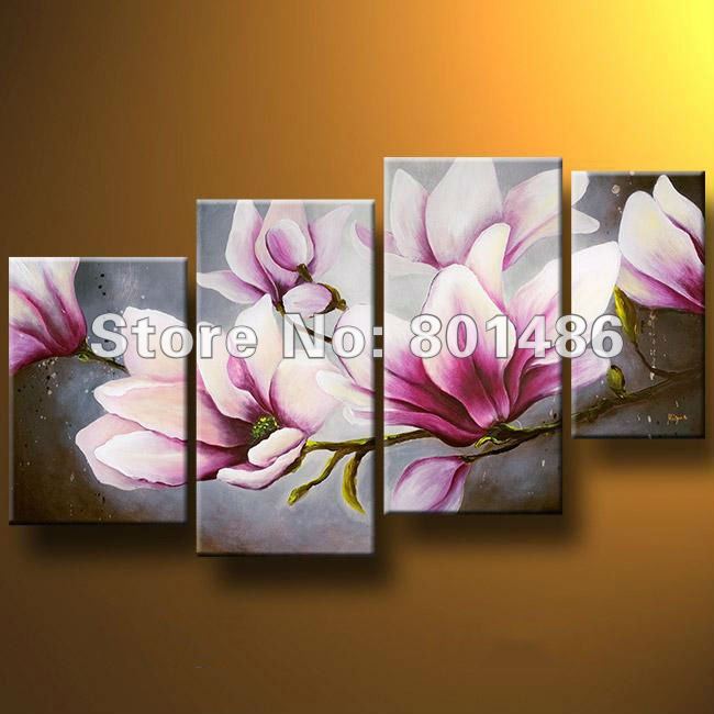 650x650 Hand Painted Oil Tree Painting 4 Piece Wall Art Canvas Magnolia - Magnolia Oil Painting