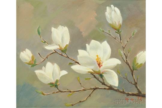 540x360 Oil Painting White Magnolia, Korea, Cheon Chilbong (B. 1921), - Magnolia Oil Painting