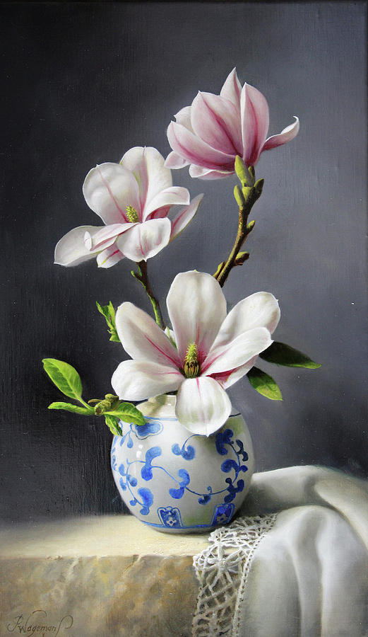 521x900 Magnolia Painting By Pieter Wagemans - Magnolia Painting