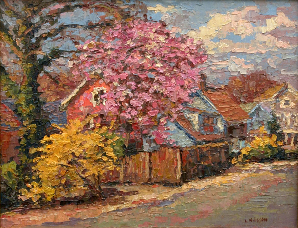 960x733 An Original Oil Painting Of A Magnolia Tree Blooming Behind - Magnolia Tree Painting