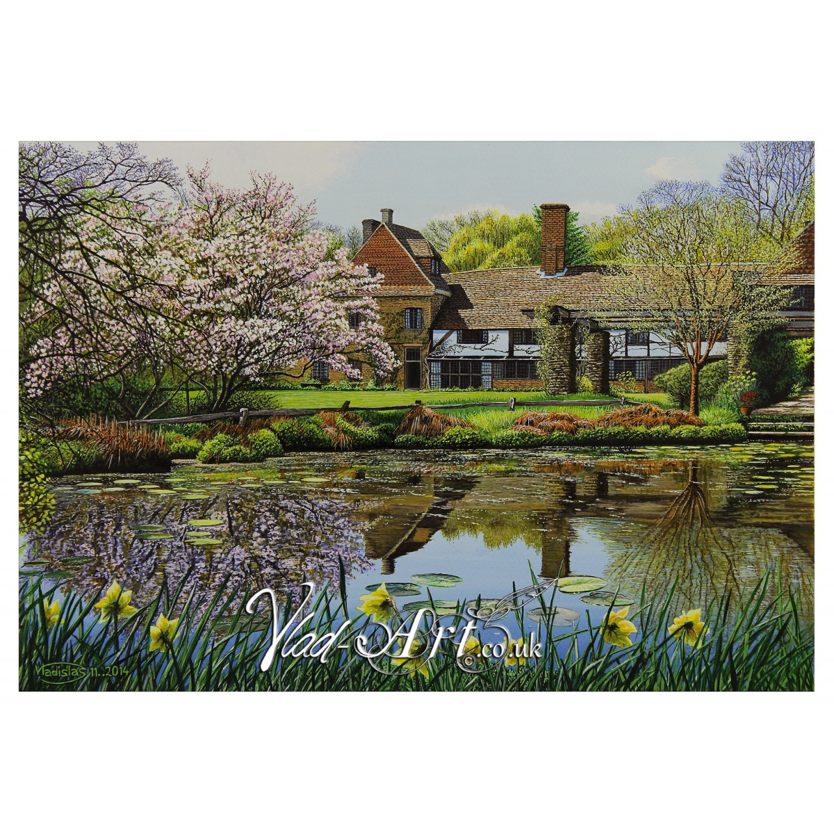 1200x1200 Magnolia Tree In An English Garden Watercolour Painting By Vlad Art - Magnolia Tree Painting