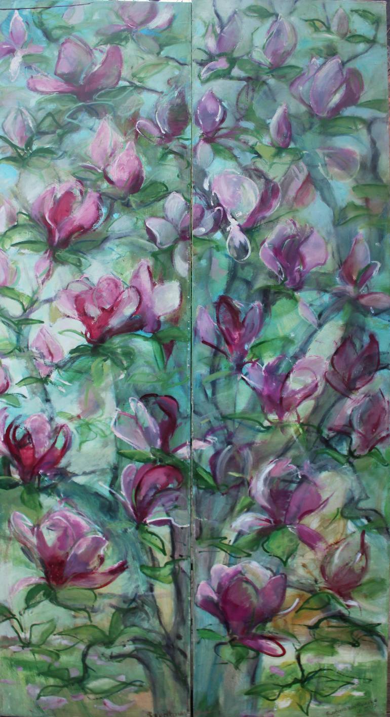 770x1415 Saatchi Art Blooming Magnolia Tree Painting By Barbara Wojtkowska - Magnolia Tree Painting