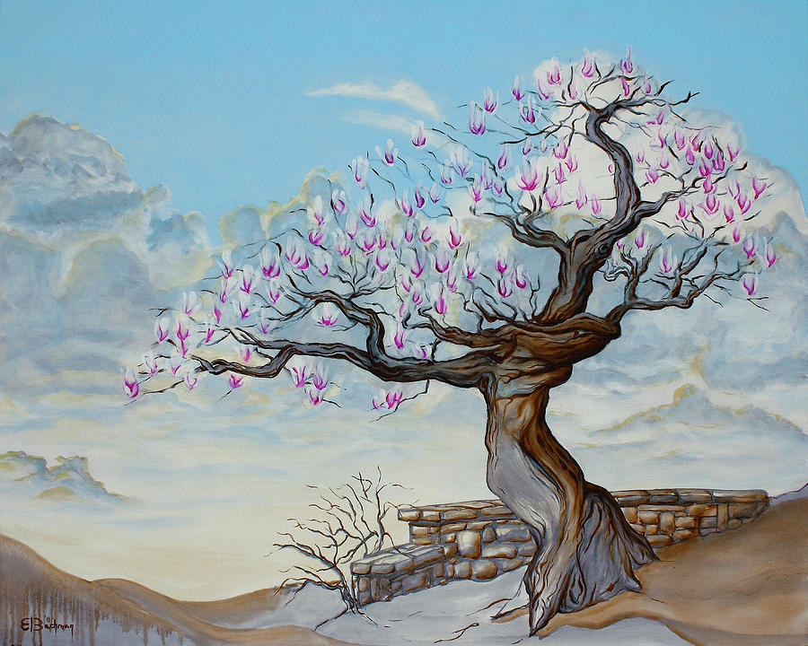 900x720 Japanese Magnolia In Spring Painting By Eric Bachman - Magnolia Tree Painting