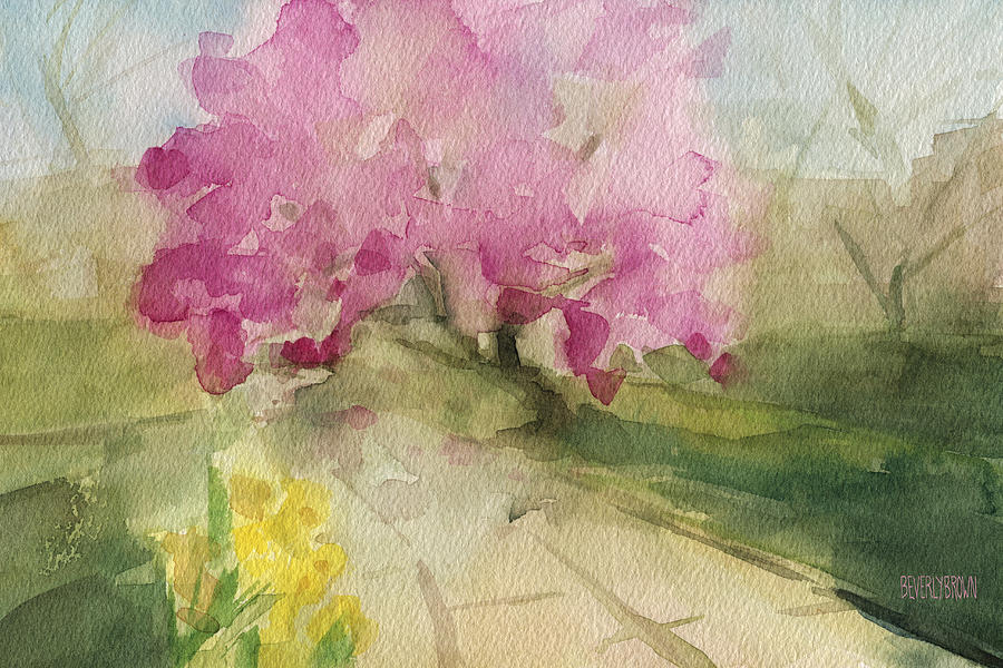 900x600 Magnolia Tree Central Park Watercolor Landscape Painting Painting - Magnolia Watercolor Painting