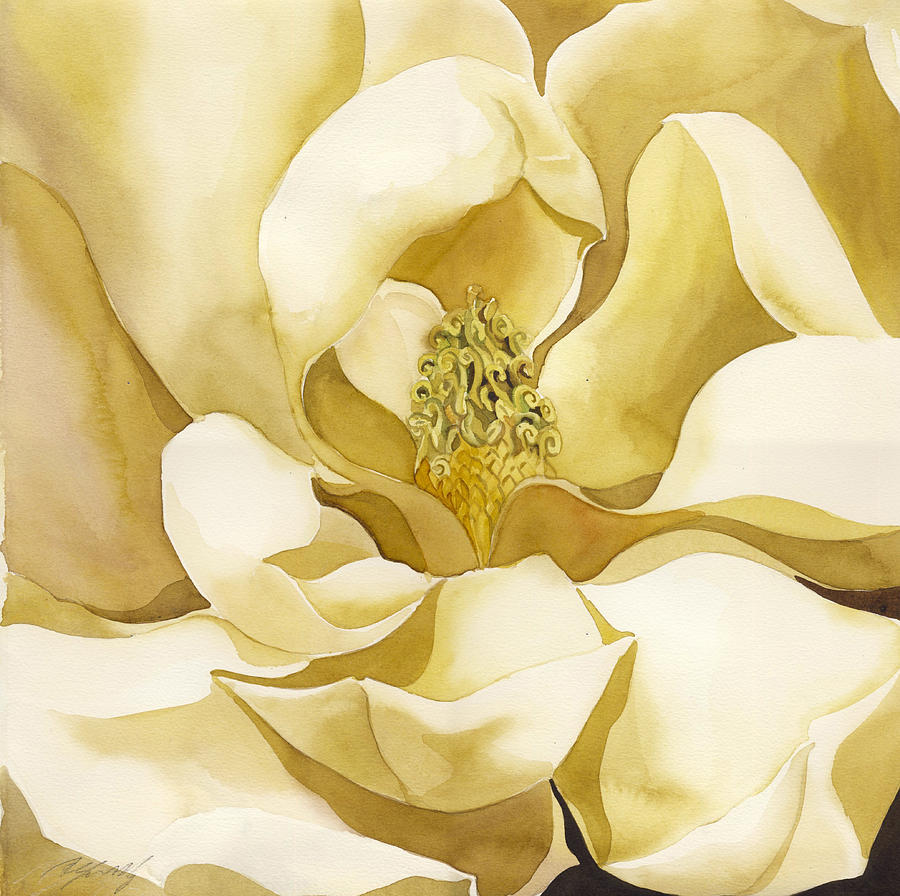 900x896 Yellow Magnolia Painting By Alfred Ng - Magnolia Watercolor Painting