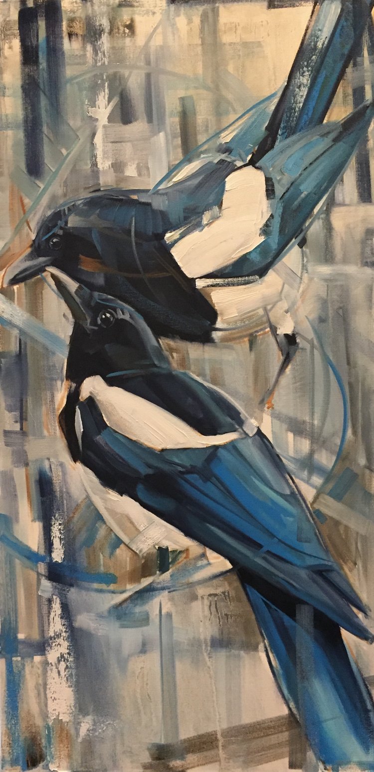 750x1547 Magpie Love 24x48 - Magpie Painting