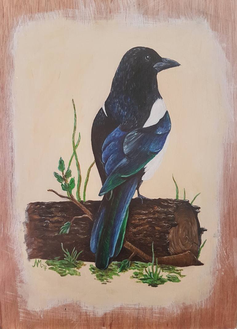 770x1069 Saatchi Art Woodland Life Magpie Painting By Noortje Merks - Magpie Painting