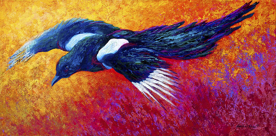 900x445 Magpie In Flight Painting By Marion Rose - Magpie Painting