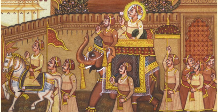 845x435 Miniature Painting ~ Maharaja Of Mewar Procession - Maharaja Painting