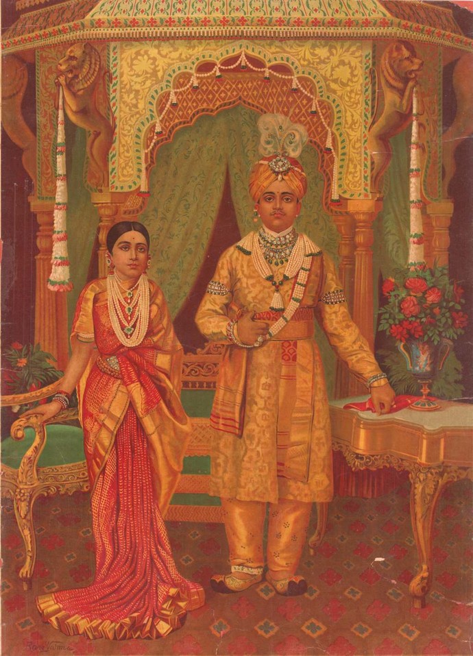 690x957 The Maharaja Amp Maharani Of Mysore By Artist Raja Ravi Varma - Maharaja Painting