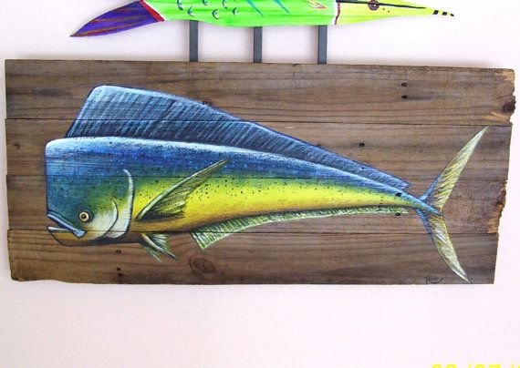570x404 Dolphin Mahi Mahi Fish Hand Painted On Reclaimed By Roseartworks - Mahi Mahi Painting