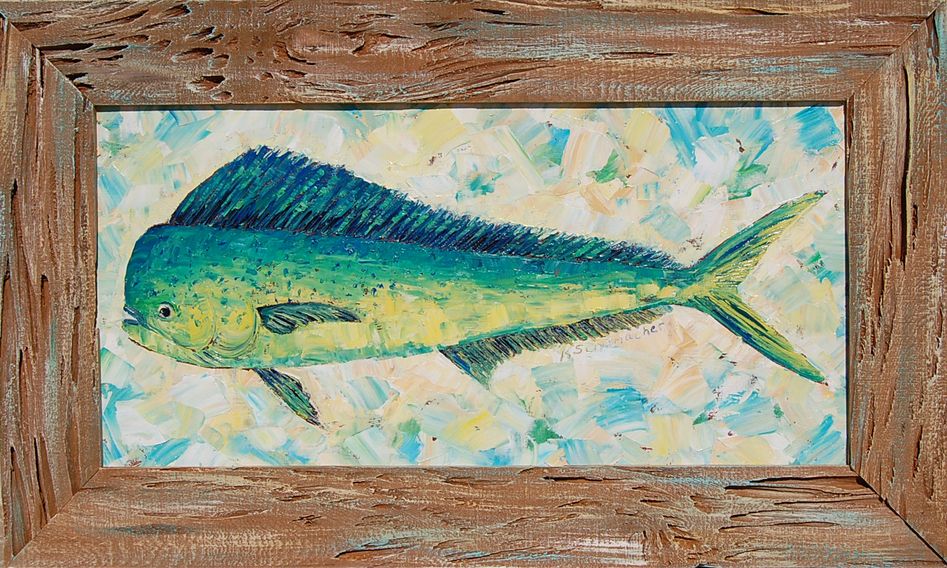 1353x811 Mahi Mahi 15x30 Framed In Pecky Cypress, Framed Size 23x37 Sold - Mahi Painting