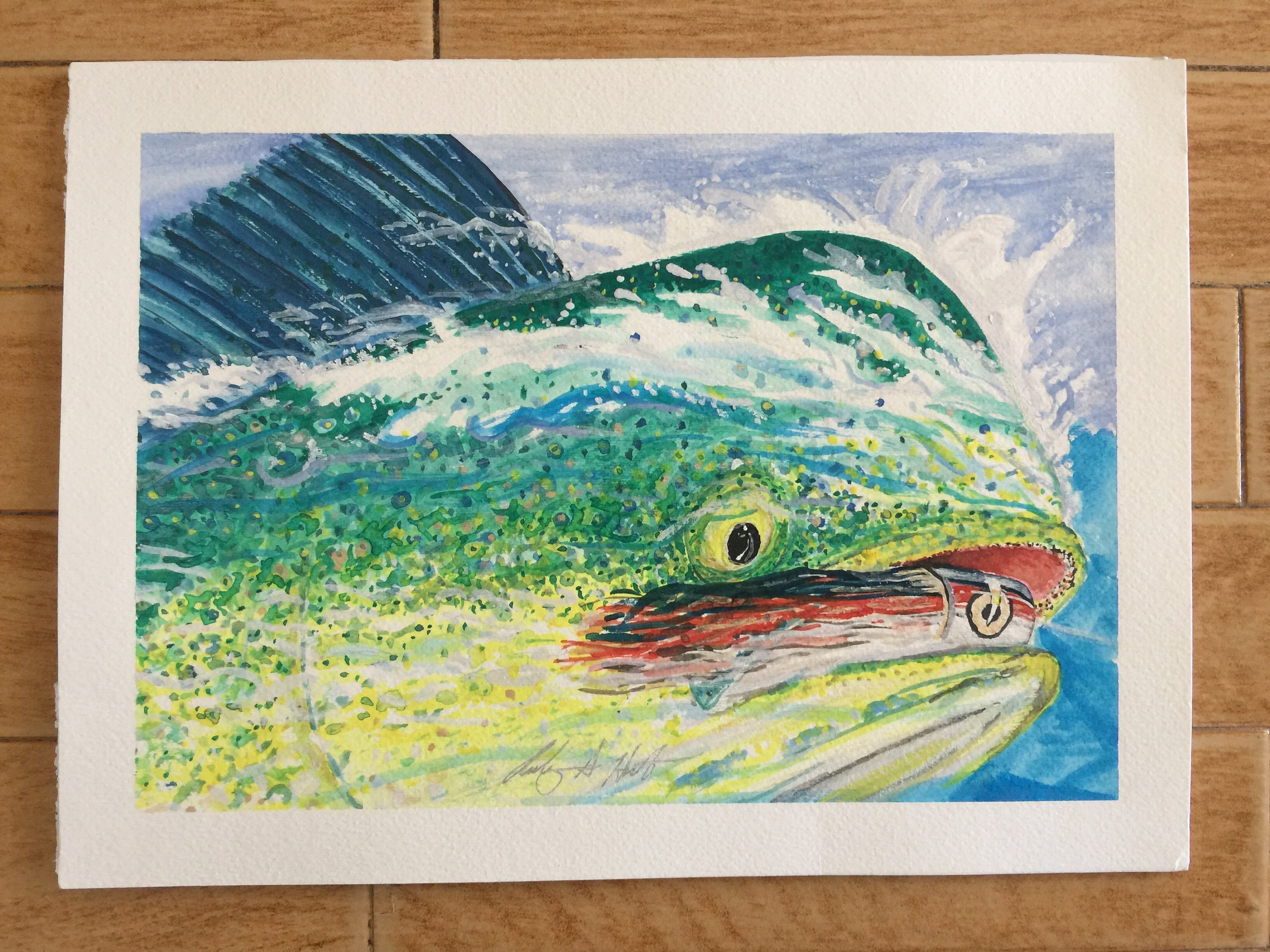 3000x2250 Hook Up A Original Dorado, Mahi Mahi Watercolor Painting - Mahi Painting