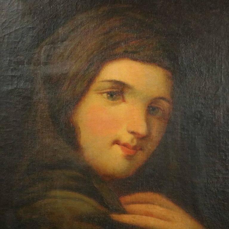 768x768 Antique Oil On Canvas Painting Of Russian Maiden, 19th Century - Maiden Painting