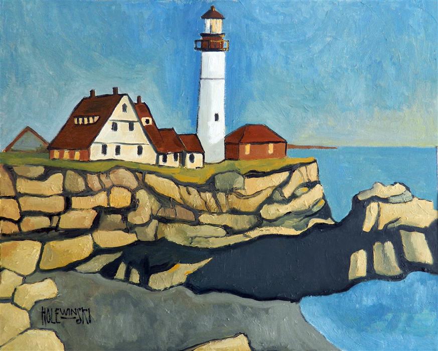 873x700 Maine Lighthouse By Robert Holewinski - Maine Painting