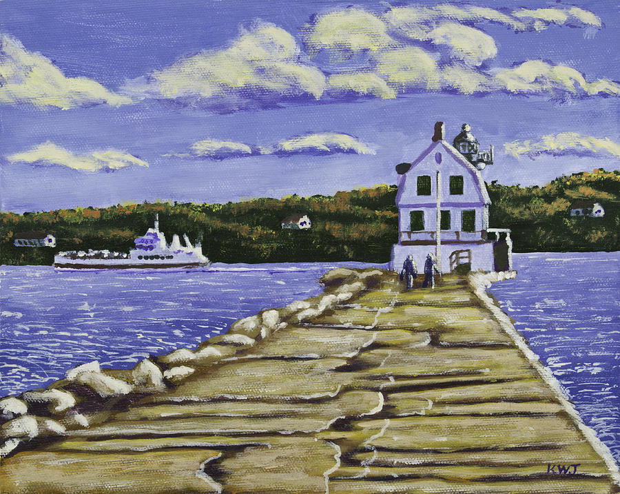 900x717 Rockland Breakwater Lighthouse In Maine Painting By Keith Webber Jr - Maine Painting