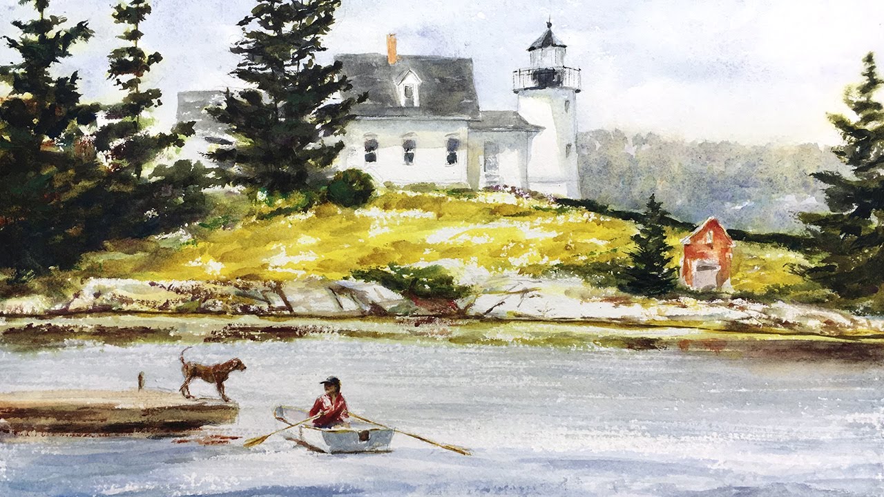 1280x720 Watercolor Painting Tutorial, Maine Lighthouse 4k - Maine Painting