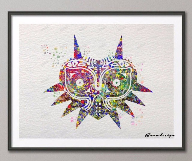 640x539 Original Watercolor Legend Of Zelda Majora's Mask Canvas Painting - Majoras Mask Painting