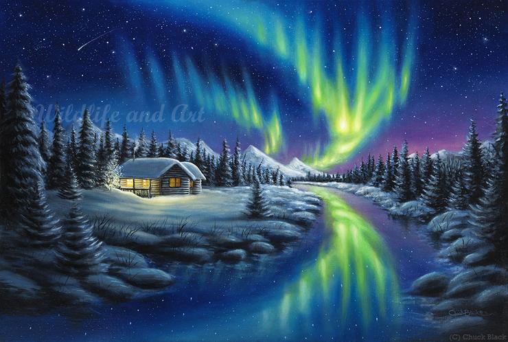 740x498 Original Northern Lights Painting - Make A Wish Painting