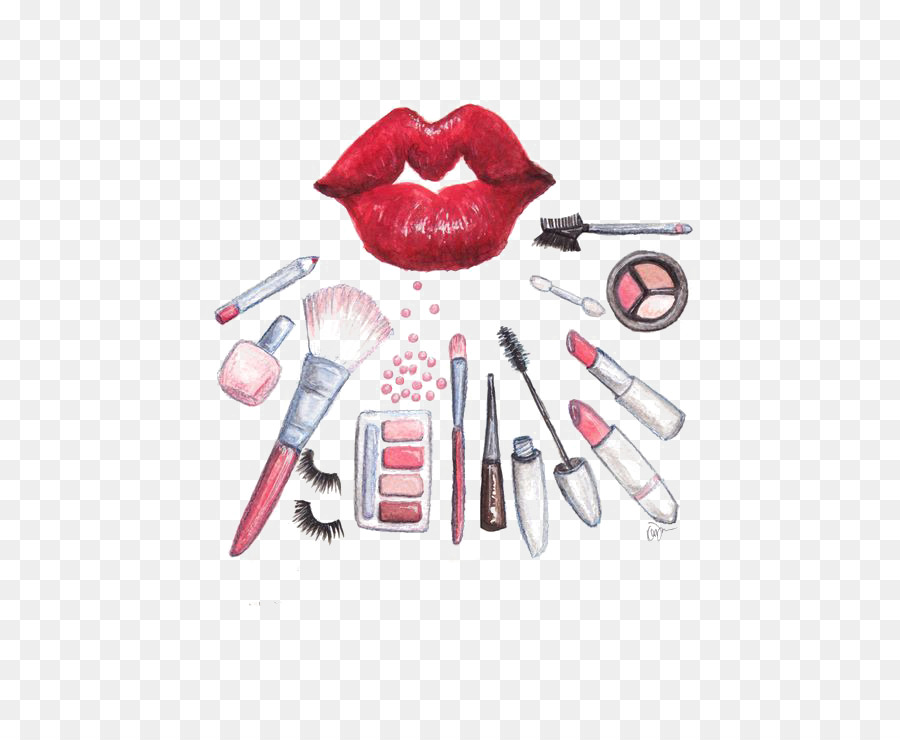 900x740 Cosmetics Makeup Brush Watercolor Painting - Makeup Painting