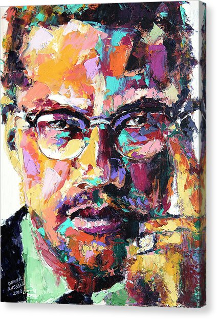 424x622 Malcolm X Painting By Derek Russell - Malcolm X Canvas Painting