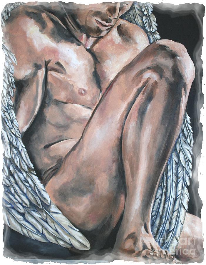 701x900 Reflecting Male Angel Painting By Dawn Rosendahl - Male Angel Painting