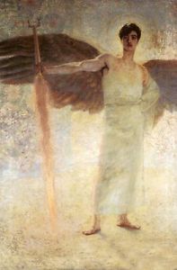 197x300 Stunning Oil Painting Strong Male Angel With The Flaming Sword - Male Angel Painting