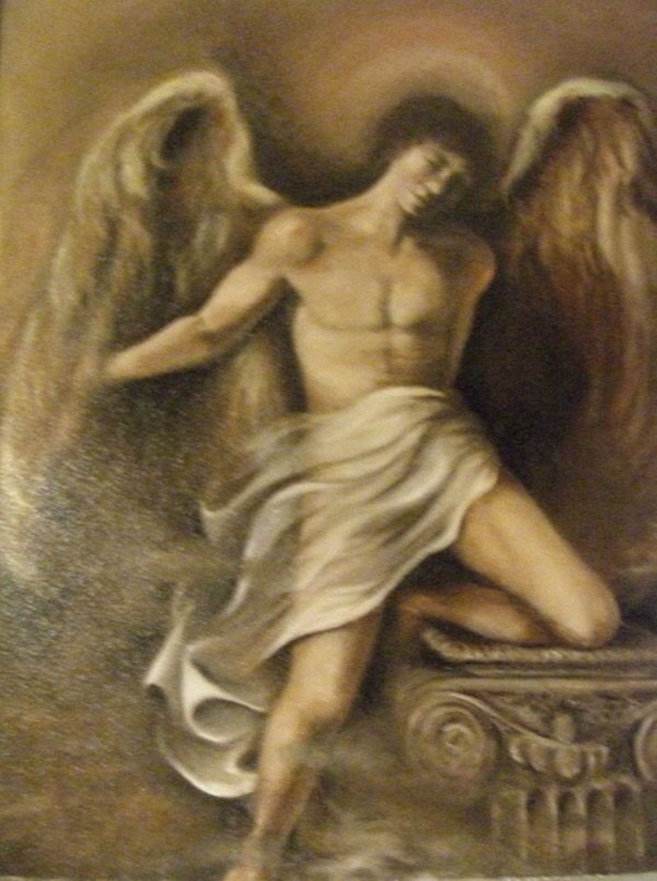 600x804 Celestial Warrior Sepia Angel Art - Male Angel Painting