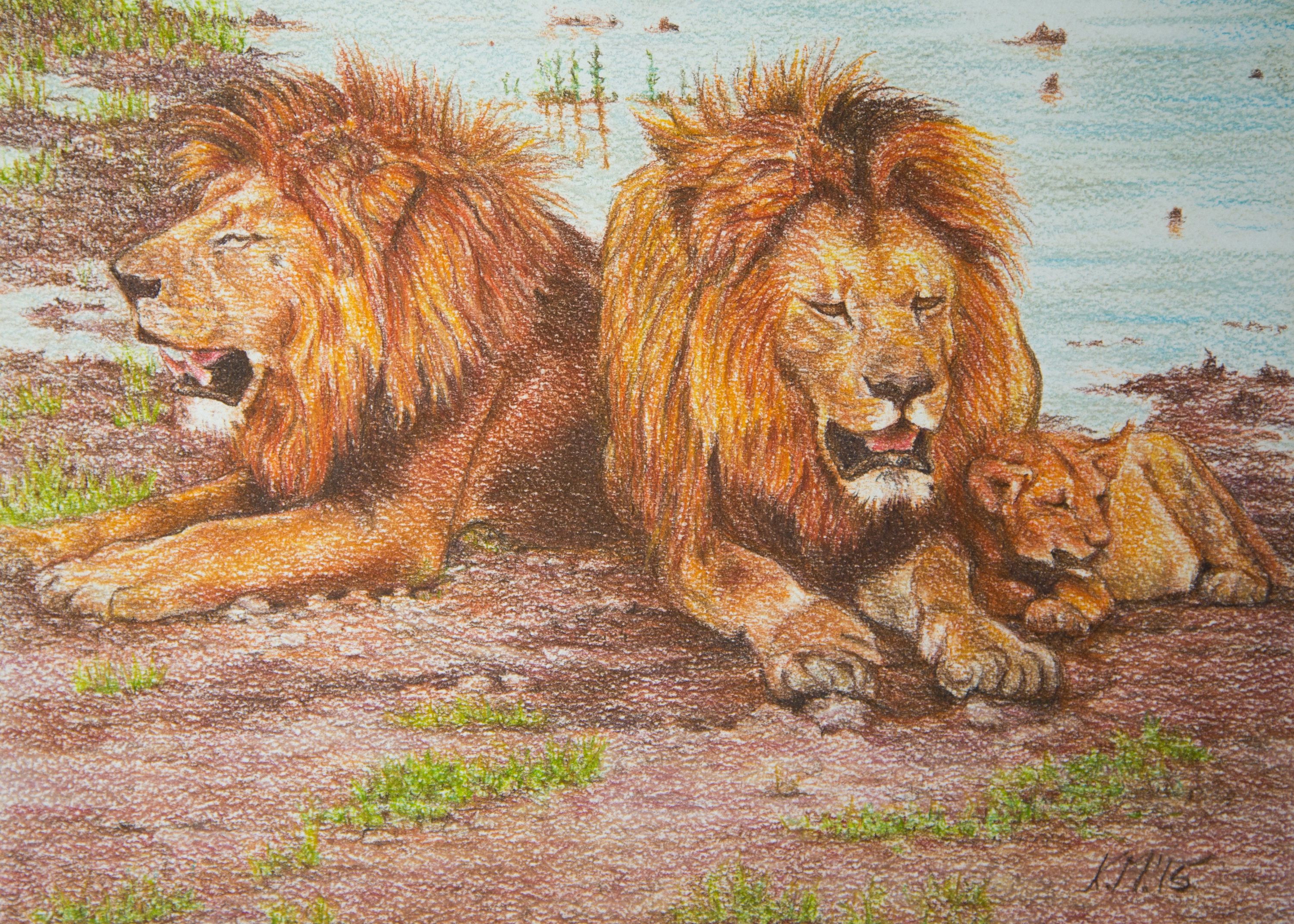 3000x2143 Lion Painting, Original Lion Art, Lion Original Art, Lion Cub - Male Lion Painting