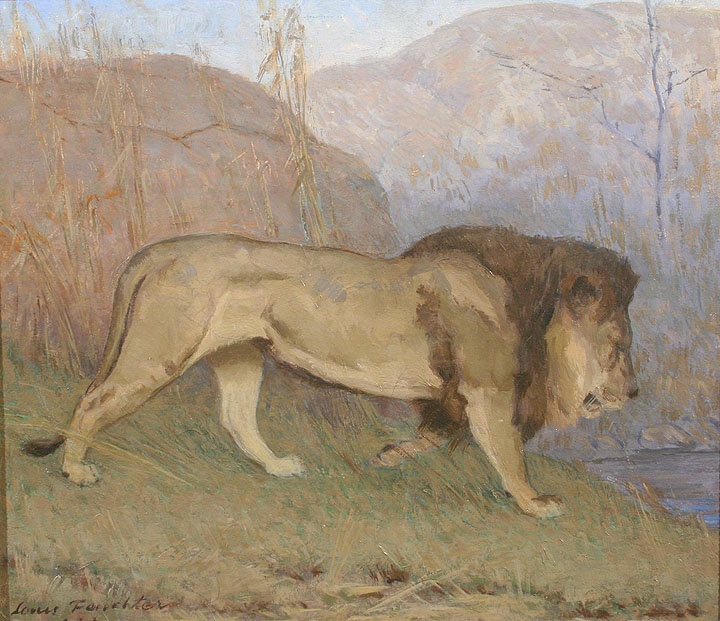 720x621 Louis G. Feuchter Painting Of Male Lion For Sale - Male Lion Painting