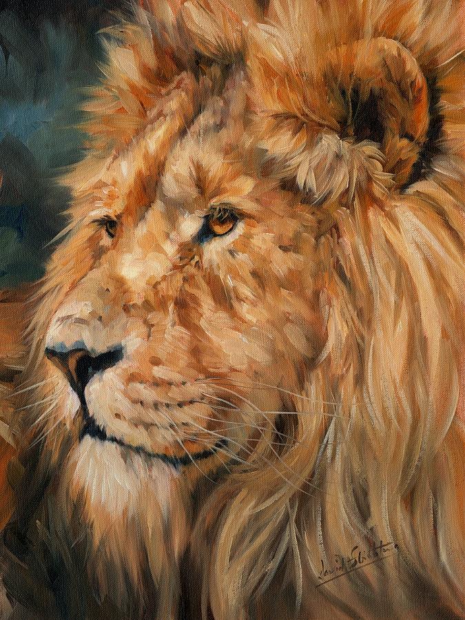675x900 Male Lion Painting By David Stribbling - Male Lion Painting