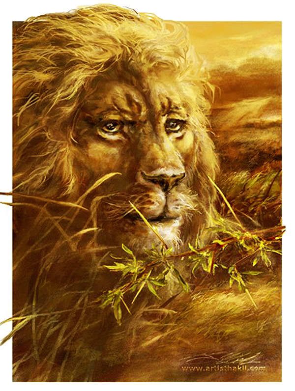 600x796 African Male Lion Simba, Is A Computer Art Painting And Is - Male Lion Painting